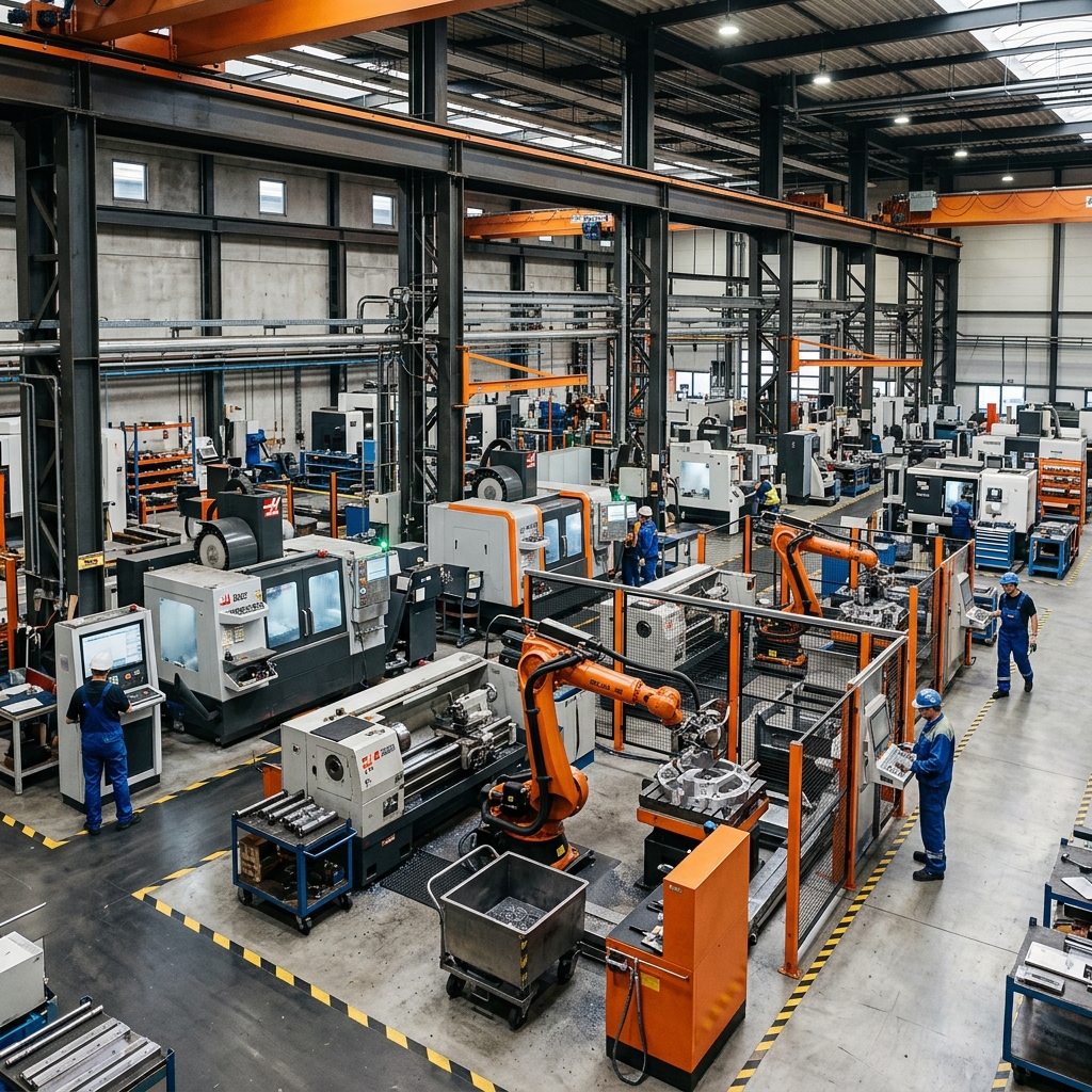 Modern factory automation and robotics on the production line